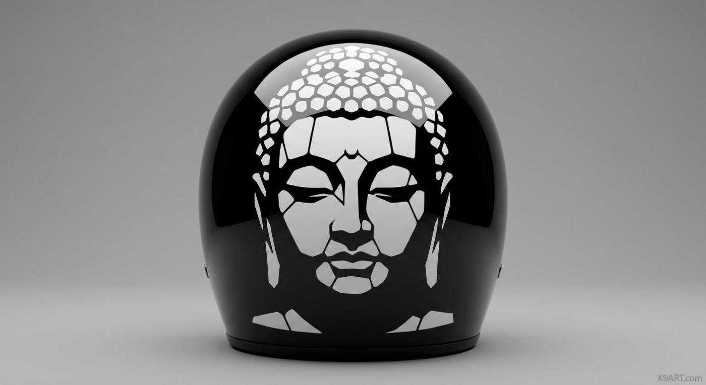 Mosaic Helmet Sticker Design: Majestic Buddha