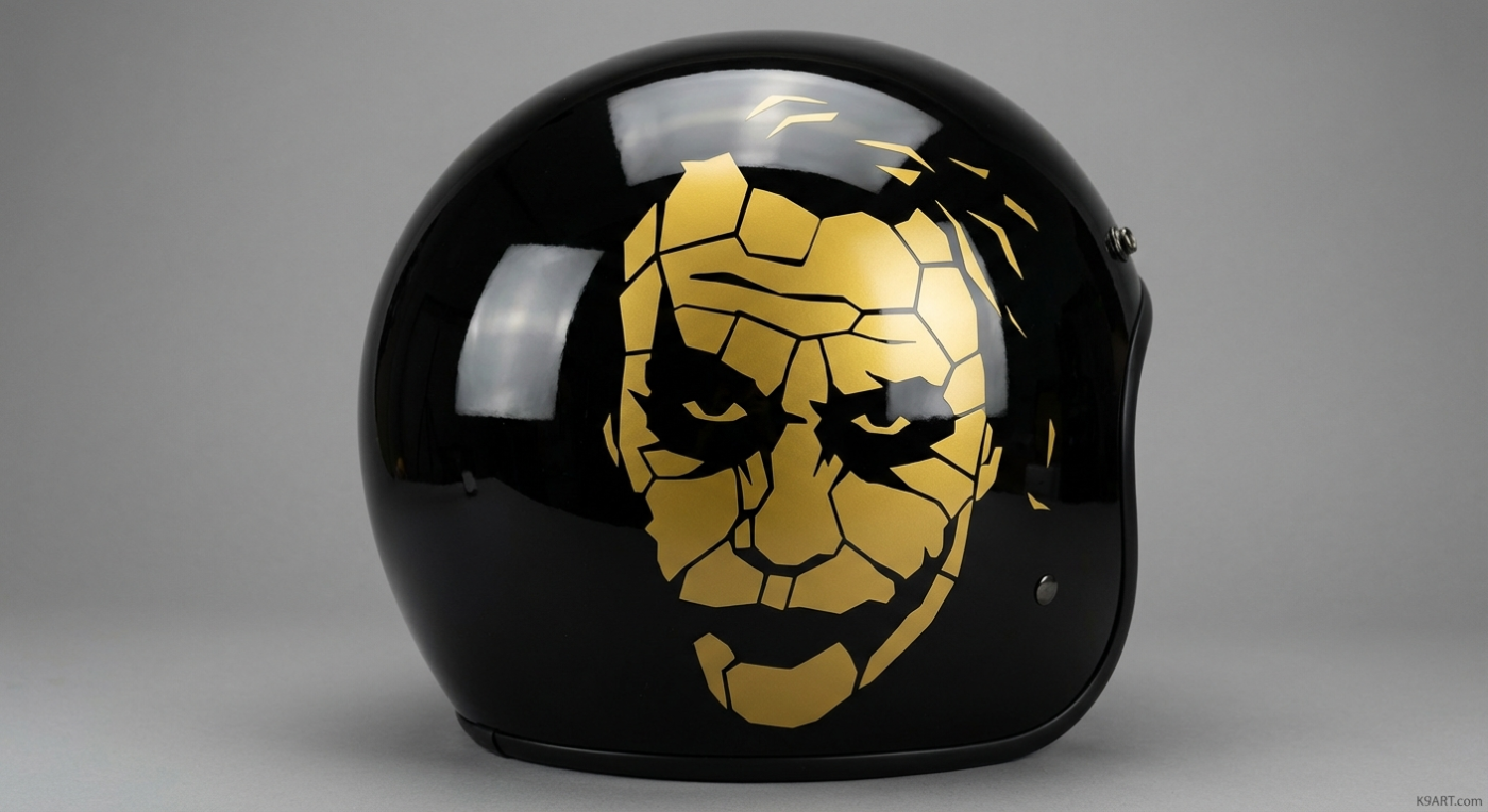 Mosaic Helmet Sticker Design: Golden Joker